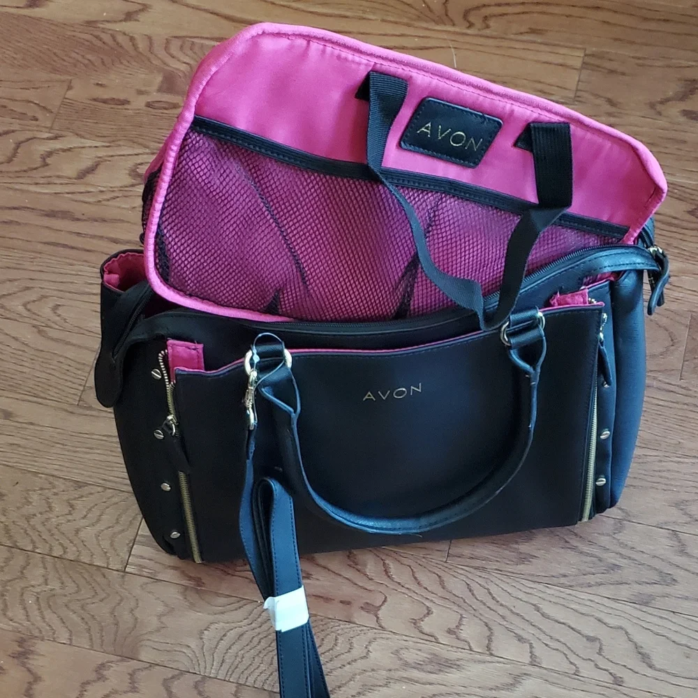 Avon Representative Consultant Black Tote-Pink Trim & Gold Accents 17 x 14